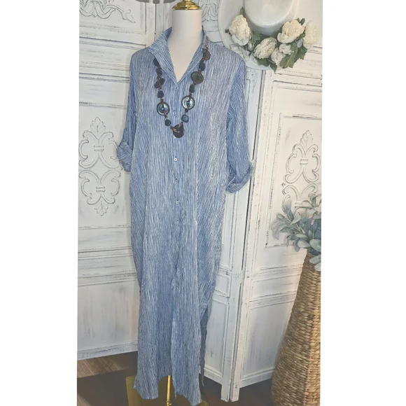 Rock Flower Paper Suri Navy Recycled Cotton Shirt Long Dress - Picture 4 of 9